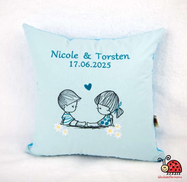 Hochzeit Kissen Geschenk türkis Liebe Edelweiss